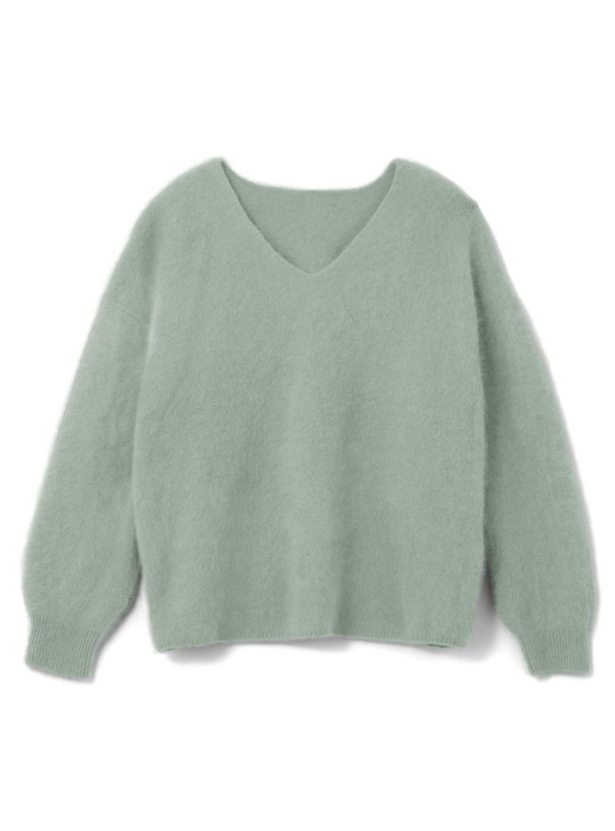 日本 GRL - 明星聯名款 柔軟刷毛V領毛衣-薄荷綠