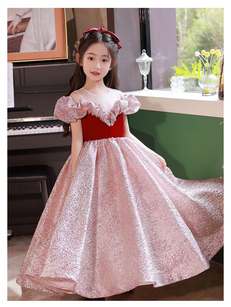 法式唯美浪漫泡泡袖禮服-亮粉色