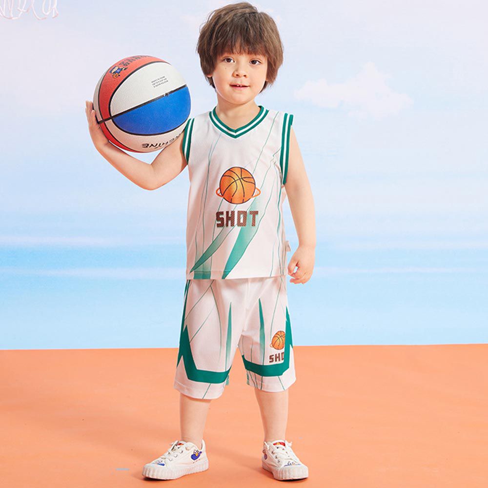 清爽透氣速乾運動套裝(背心+五分褲)-籃球SHOT-綠色