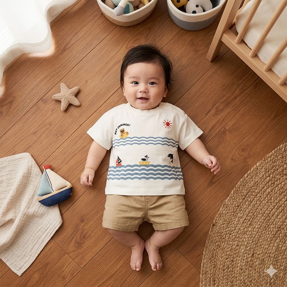 短袖T恤-局部刺繡-米白色