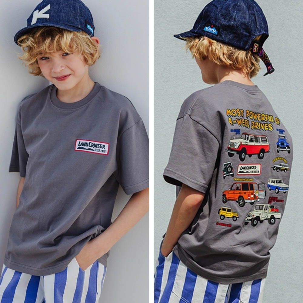 背後旅行車印短袖上衣-深灰