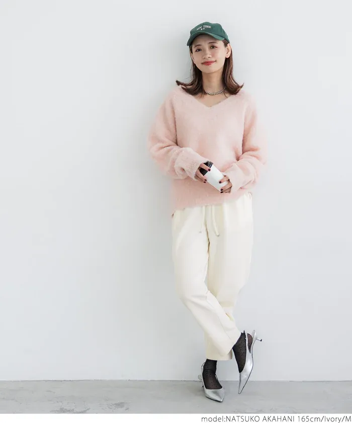 日本 COCA - 裏起毛率性休閒錐型褲-象牙白