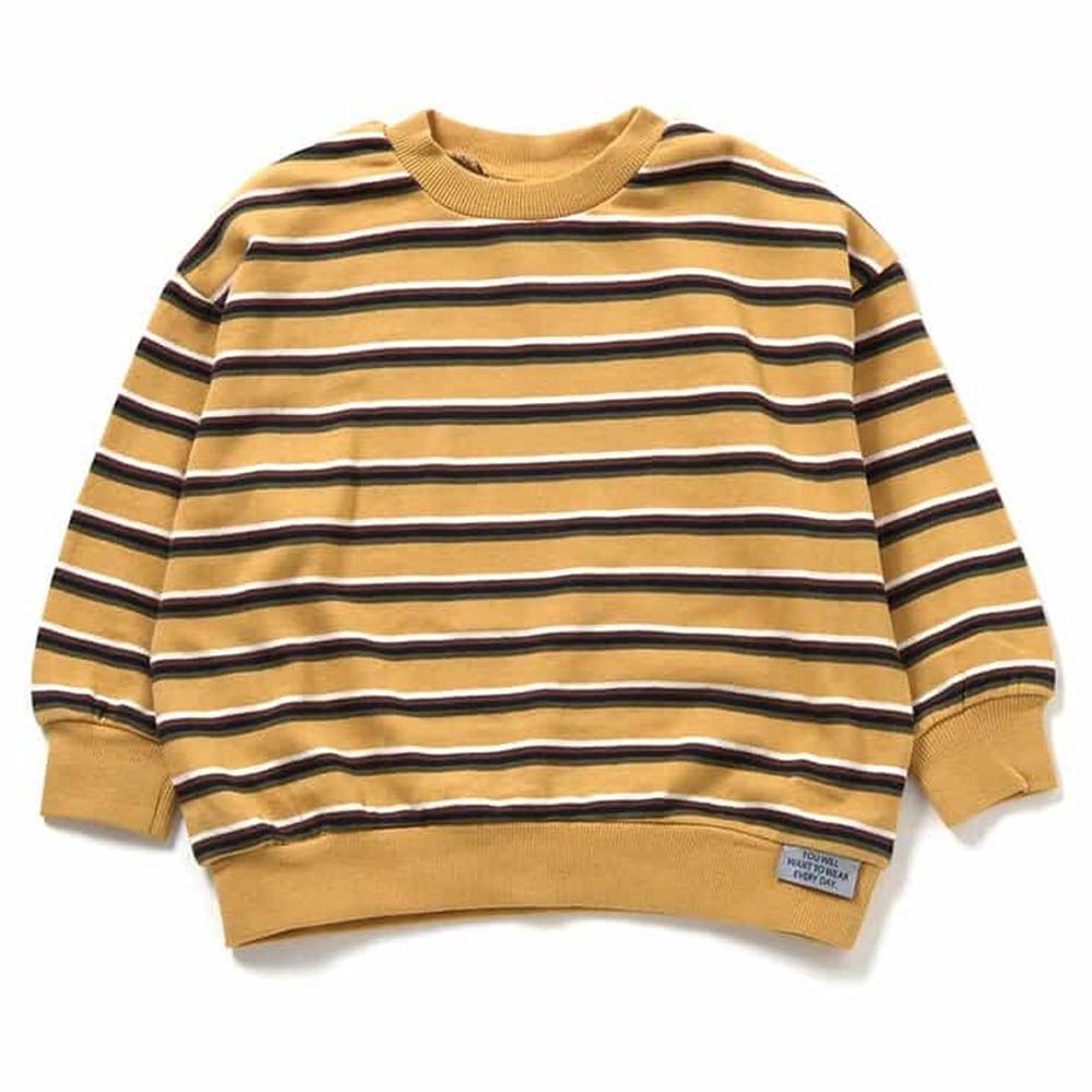 100%棉 落肩寬鬆縮口長袖上衣-條紋-黃