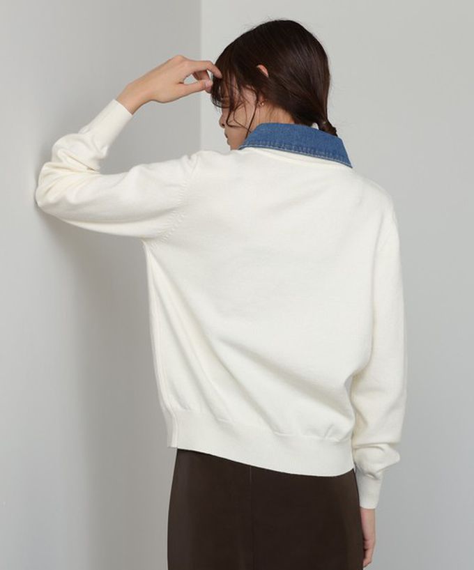 日本 Bab - 牛仔領時尚休閒感針織開襟衫-海軍藍