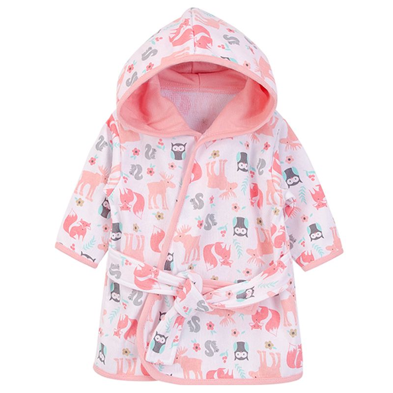 美國 Luvable Friends - 甜蜜寶貝嬰幼兒綁帶連帽浴巾/浴袍-粉色森林 (0-9M)