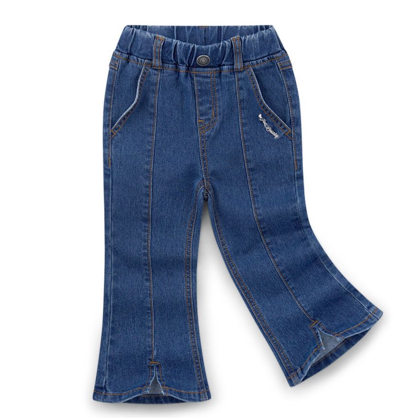 韓國 Jelispoon - 鬆緊褲頭微開叉喇叭褲