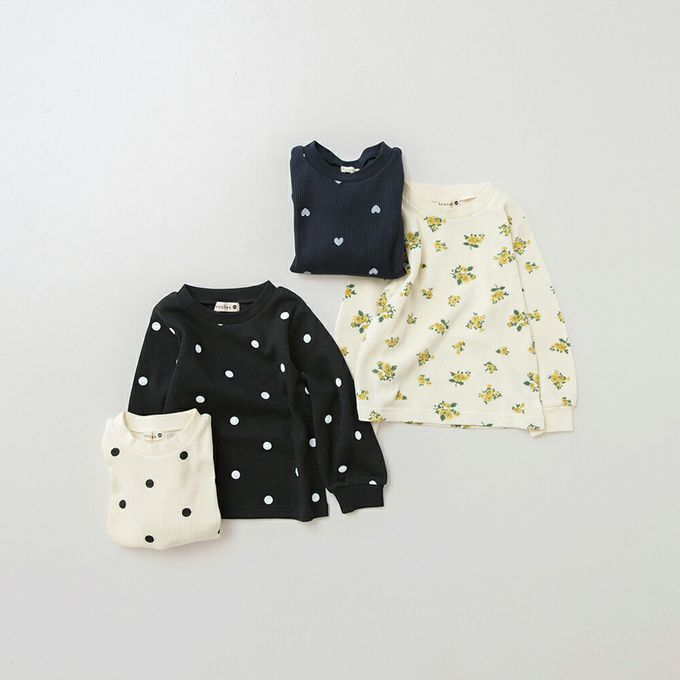 日本 BRANSHES - 清新女孩羅紋長袖上衣-圓點-黑