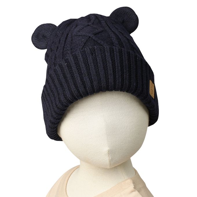 akachan honpo - 針織帽 小熊-防靜電紗線-深藍色