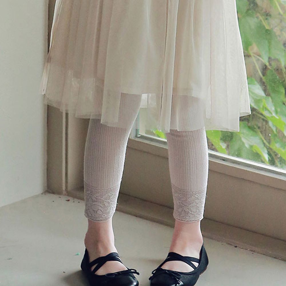 韓國 PuellaFLO - 蕾絲雕花褲管針織內搭褲-粉紅