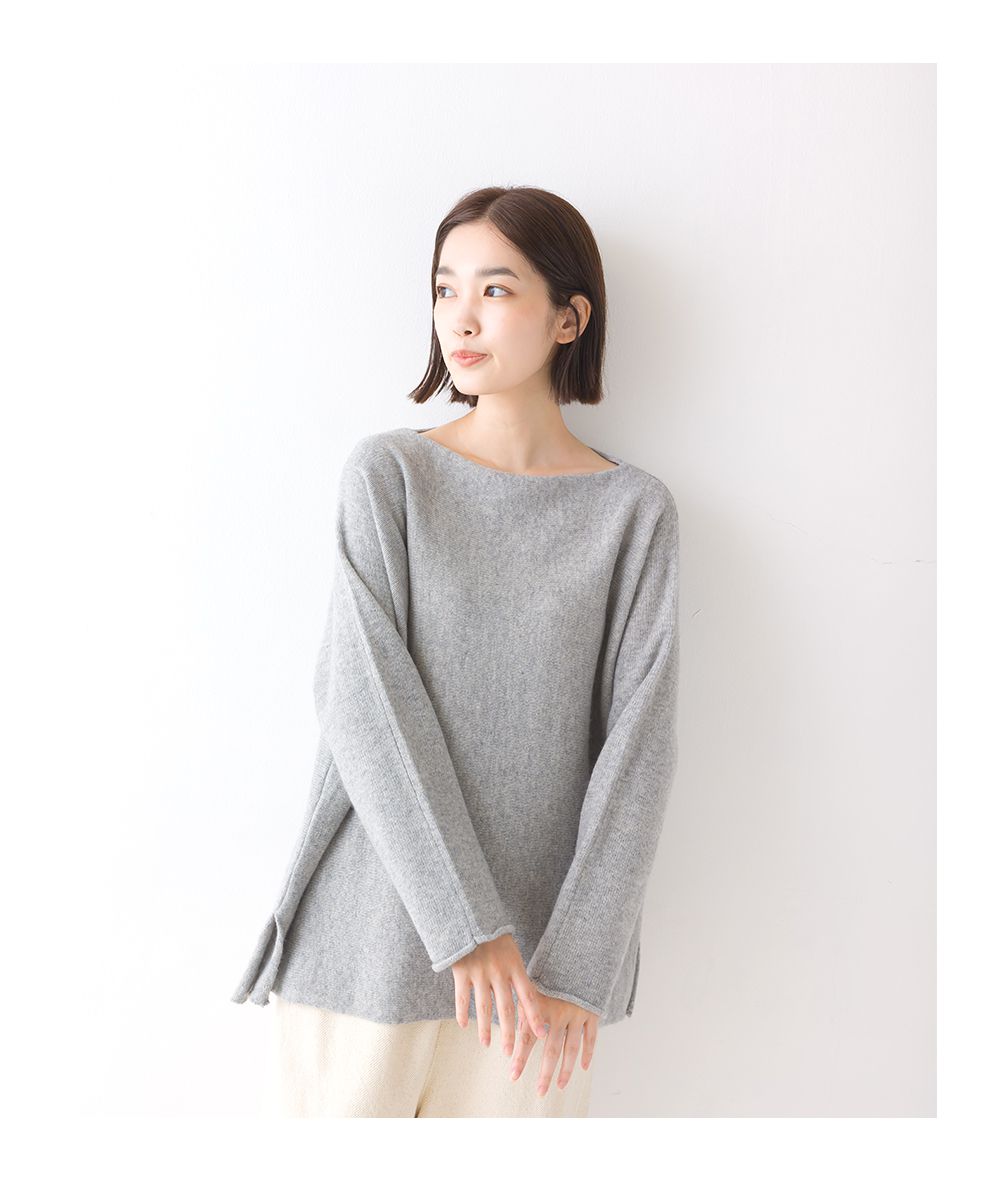 日本 OMNES - 50%羊毛顯瘦船領針織毛衣-海軍藍