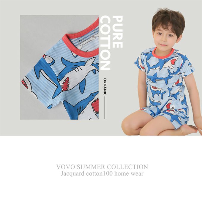 正韓 VOVO - 超優質嬰幼兒/兒童短袖100% 有機純棉家居服/睡衣-海洋鯊魚