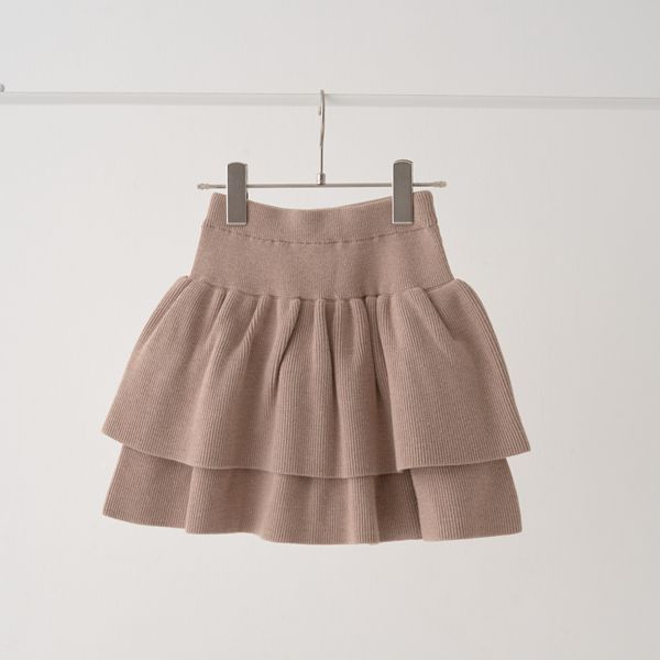 日本 Lycee mine - 蛋糕層次摺邊針織短裙-深卡其