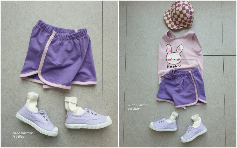 韓國 First Blue - 鬆緊腰白線條運動小短褲-黑