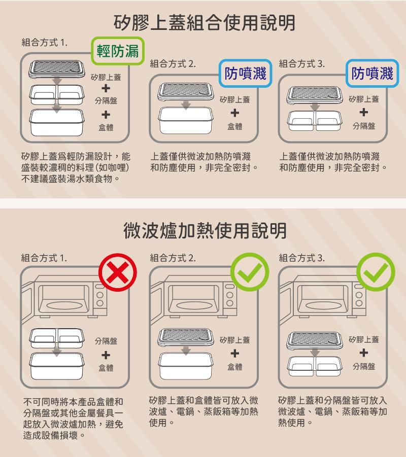 LiFE RiCH - Double Box 可微波304不鏽鋼便當盒/分隔盤/100%白金矽膠專利伸縮上蓋-奶茶裸-801-1000ml