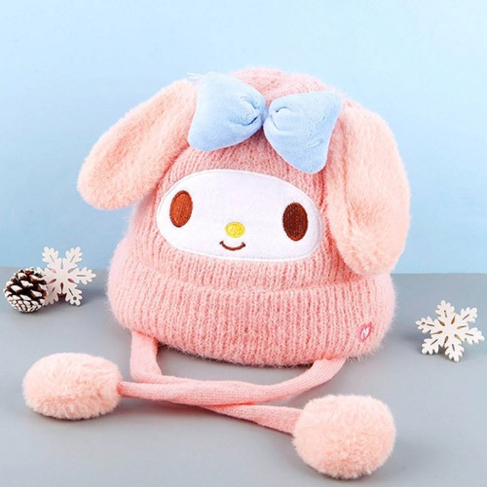 (耳朵可動)立體造型針織毛帽-卡通人物美樂蒂-粉