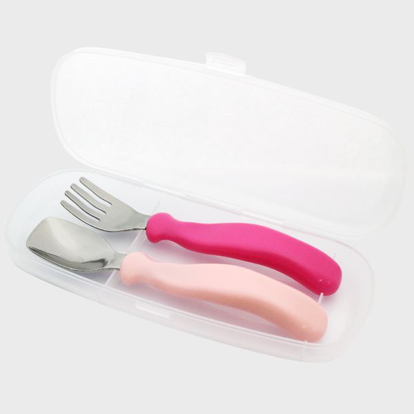 akachan honpo - 食物不易滑落叉匙組-粉紅色、紅色