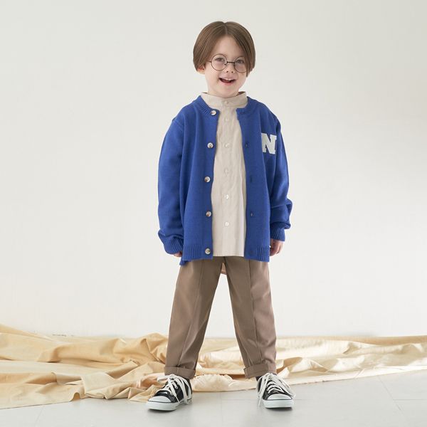 日本 b-ROOM - 字母刺繡針織開襟衫(可機洗)-灰