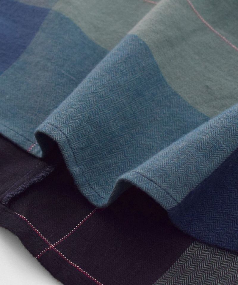 日本 zootie - 立領格紋拼接長袖上衣-藍