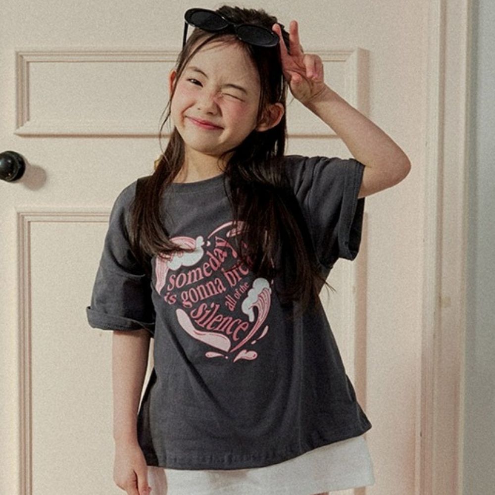 W.S.B. 純棉短袖上衣-波浪愛心圖案-深灰