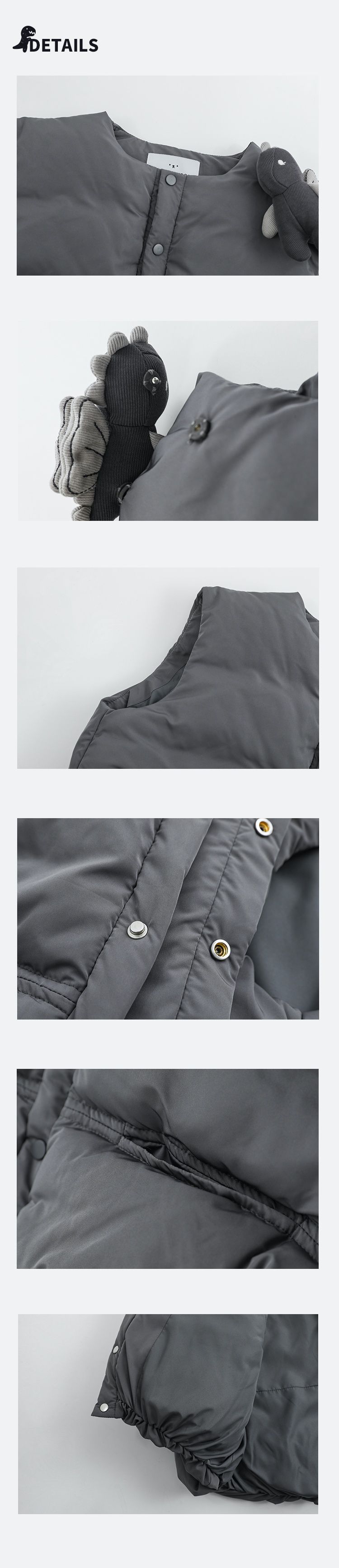 TONGMO - 鋪棉可拆卸玩偶保暖背心-小小恐龍-深灰色