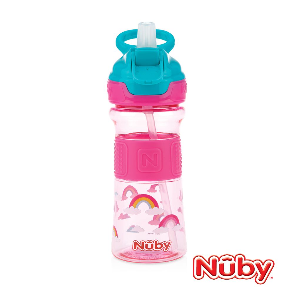 Nuby - Tritan運動水杯-粉彩紅(藍綠提把)