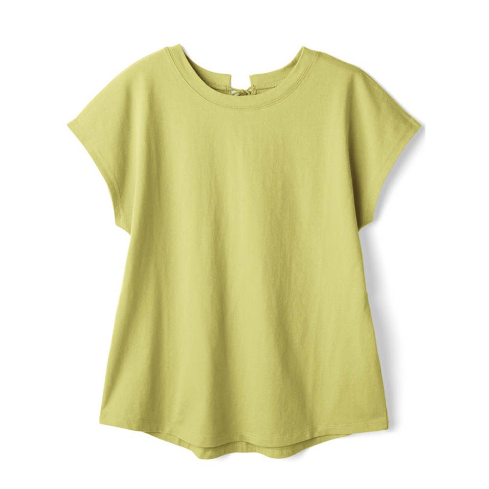 背後綁帶清爽圓領法式袖上衣-黃綠 (F)