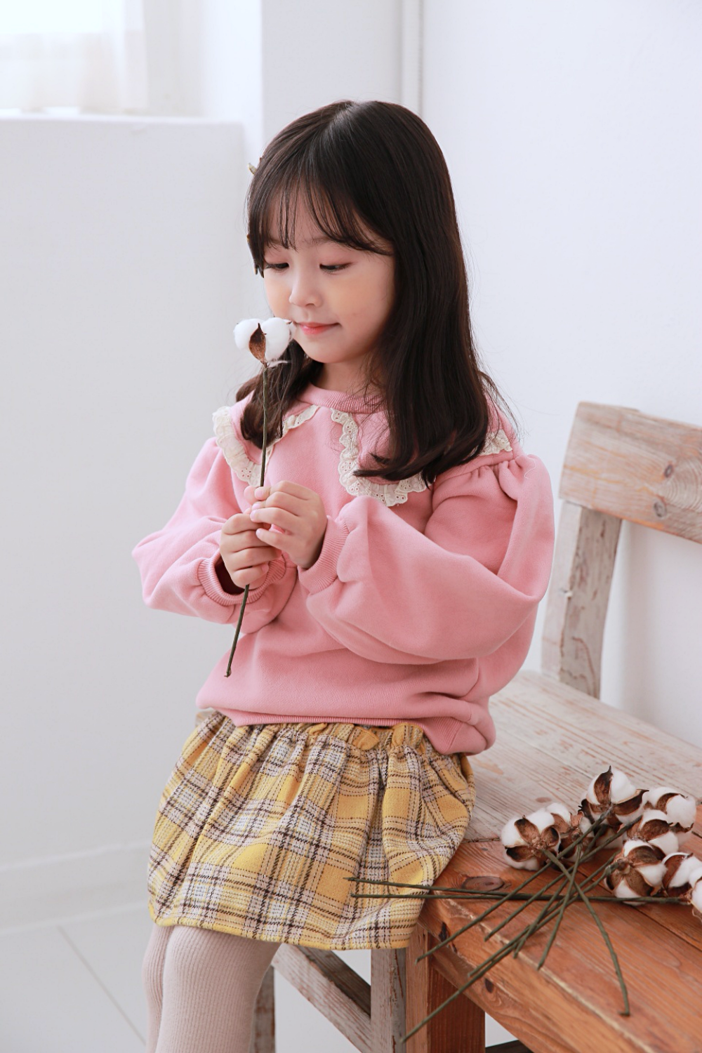 韓國 Dalla - 縮緊帶學院風格子短裙-黃