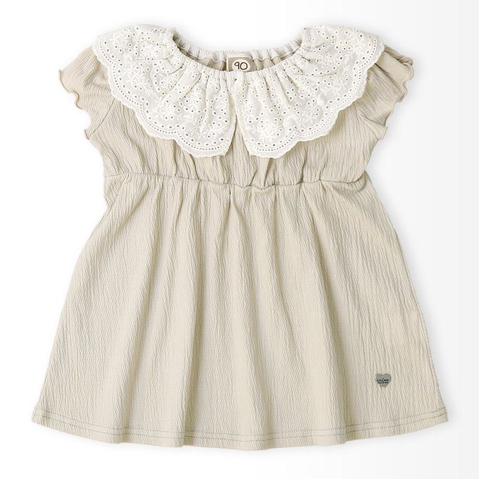 日本 ZOOLAND - 清爽楊柳 蕾絲領木耳短袖洋裝-粉紅