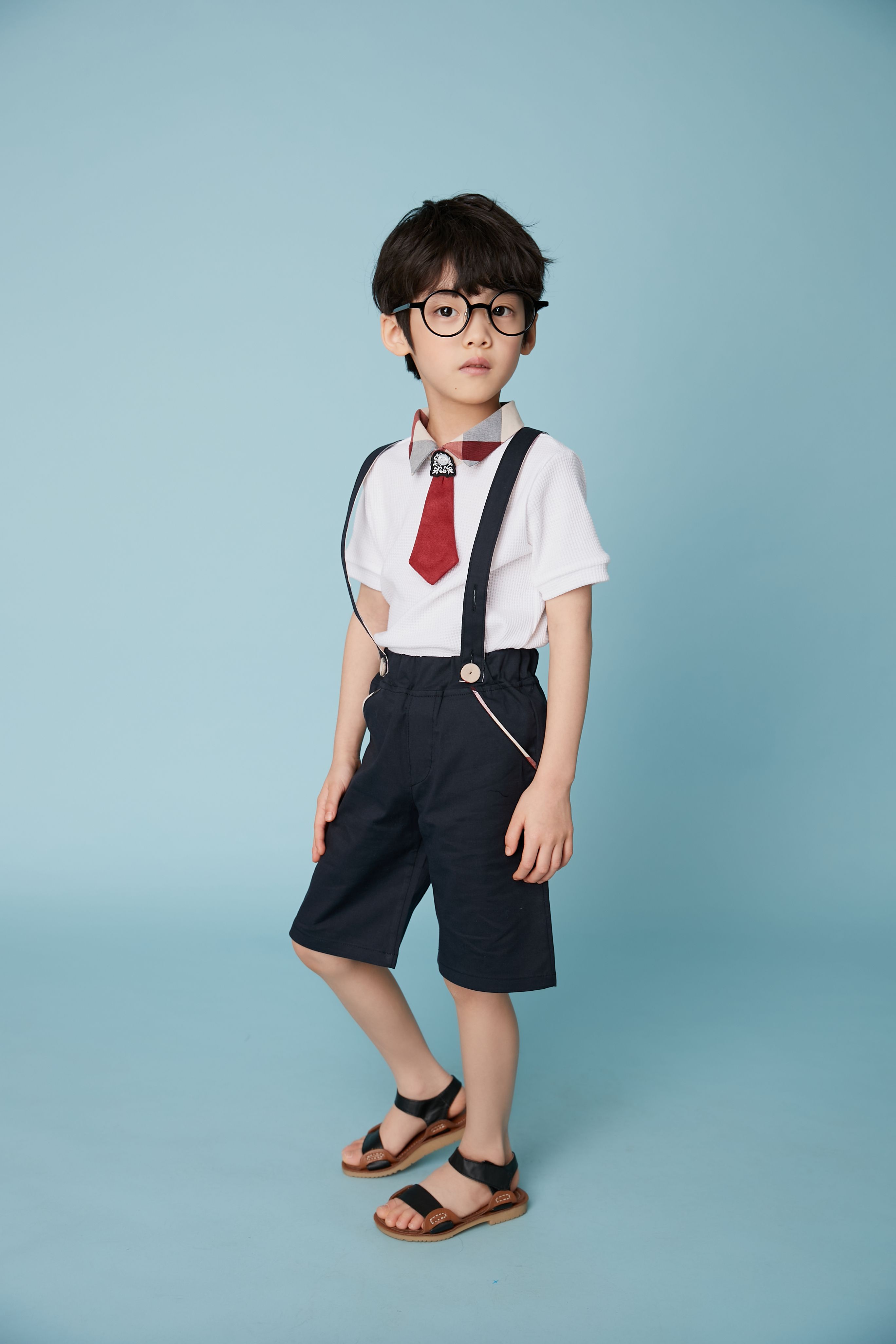 韓國 Coco Bang - 五分吊帶褲-深藍