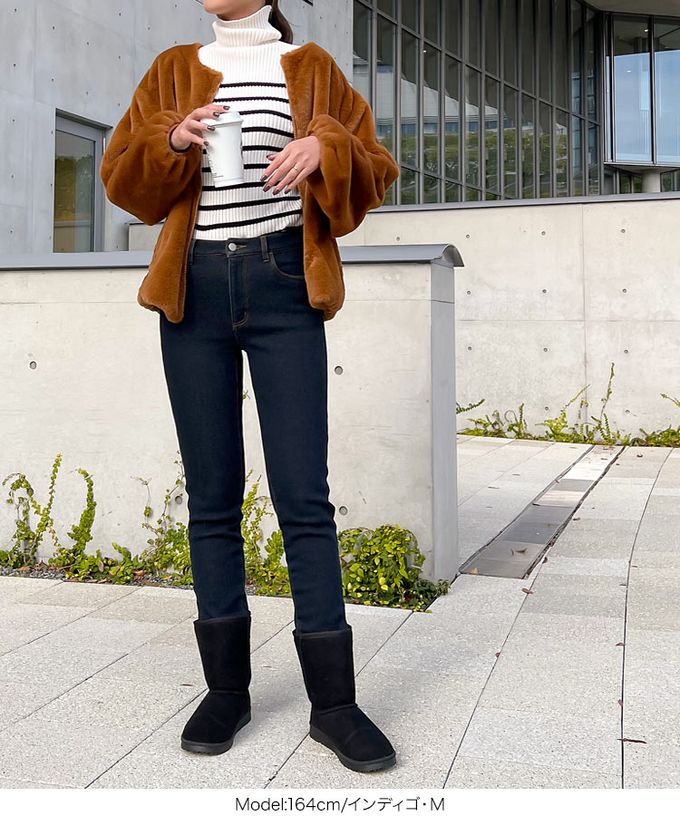 日本 Kobe Lettuce - 最暖刷毛美腿丹寧褲(可選長度)-靛藍