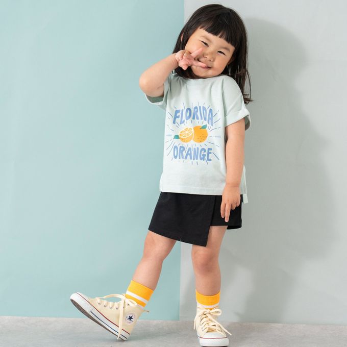 日本 petit main - 100%棉 開衩印花短袖上衣-新鮮草莓-粉紅