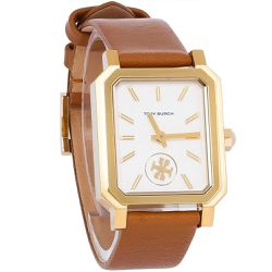 TORY BURCH - 雙T-LOGO簡約皮革腕錶 (駝)