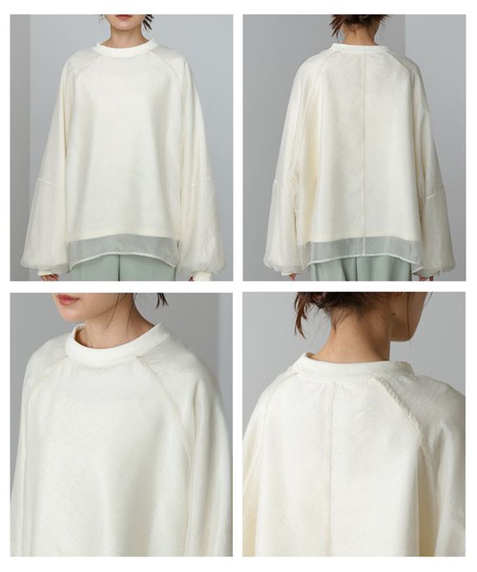 日本 Bab - 熱銷經典 薄紗層次裏毛長袖上衣-蘋果綠