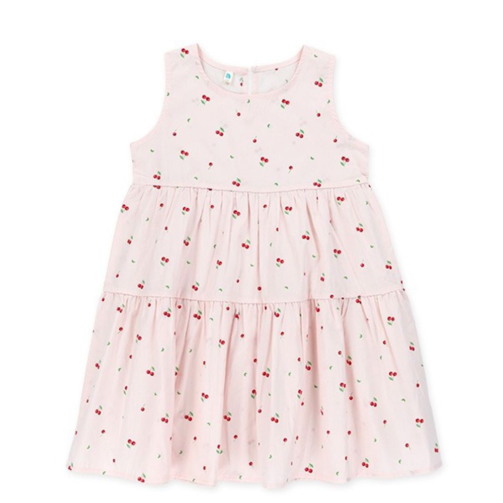 純棉櫻桃印花分層無袖洋裝-粉紅