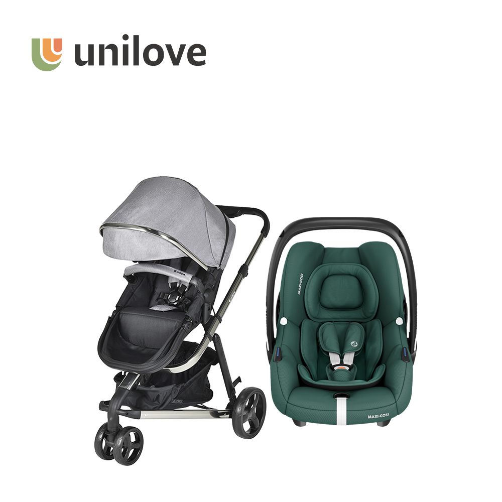 英國 Touring Premium多功能嬰兒推車+MAXI-COSI 荷蘭 CabrioFix-i-Size (Tinca) 新生兒提籃(0-18m)-推車(灰)+提籃(深碧綠)