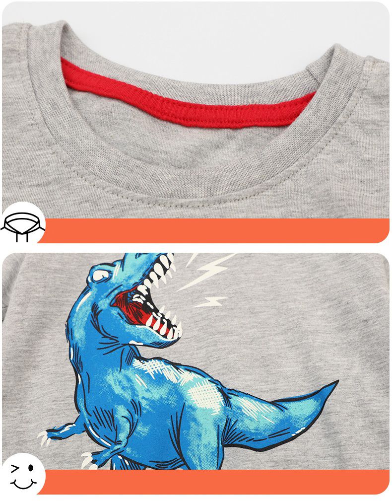 Jumping meters - 夜光圓領短袖上衣-嘶吼恐龍-灰色