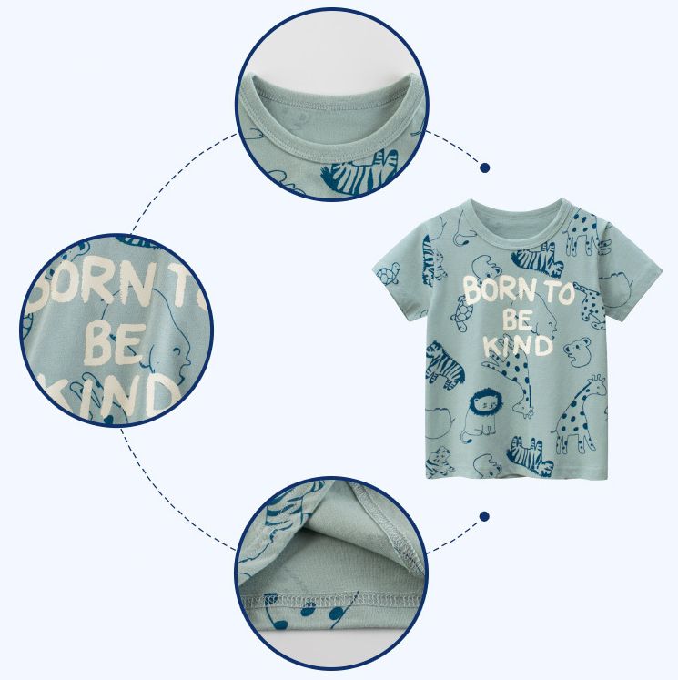 短袖棉T-可愛動物園-灰綠色