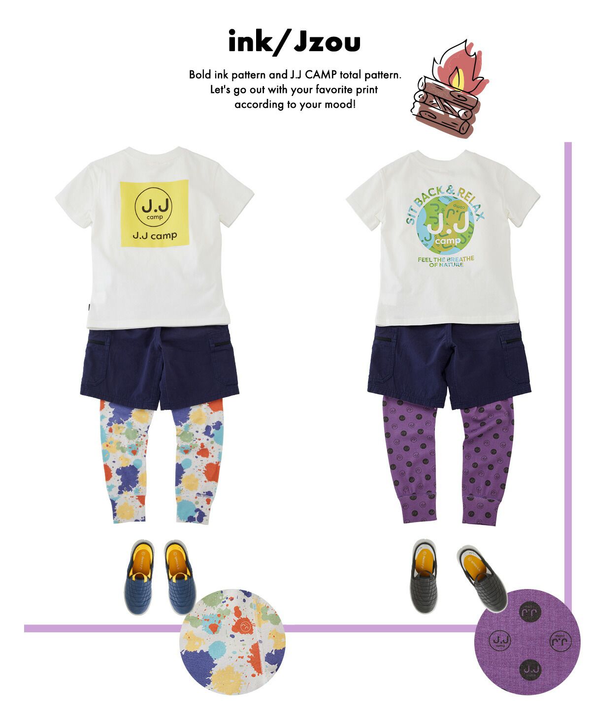 日本服飾代購 - 防蚊加工 繽紛印花薄長褲-露營道具-深灰