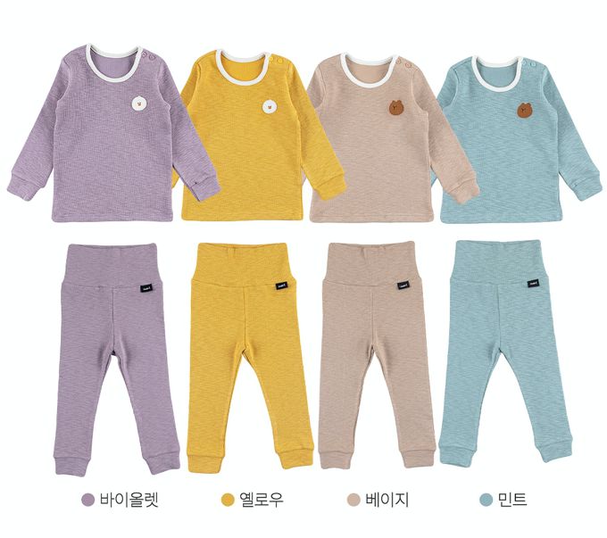 韓國 Cordi-i - 彈性腹卷睡衣套裝-熊熊-拿鐵咖