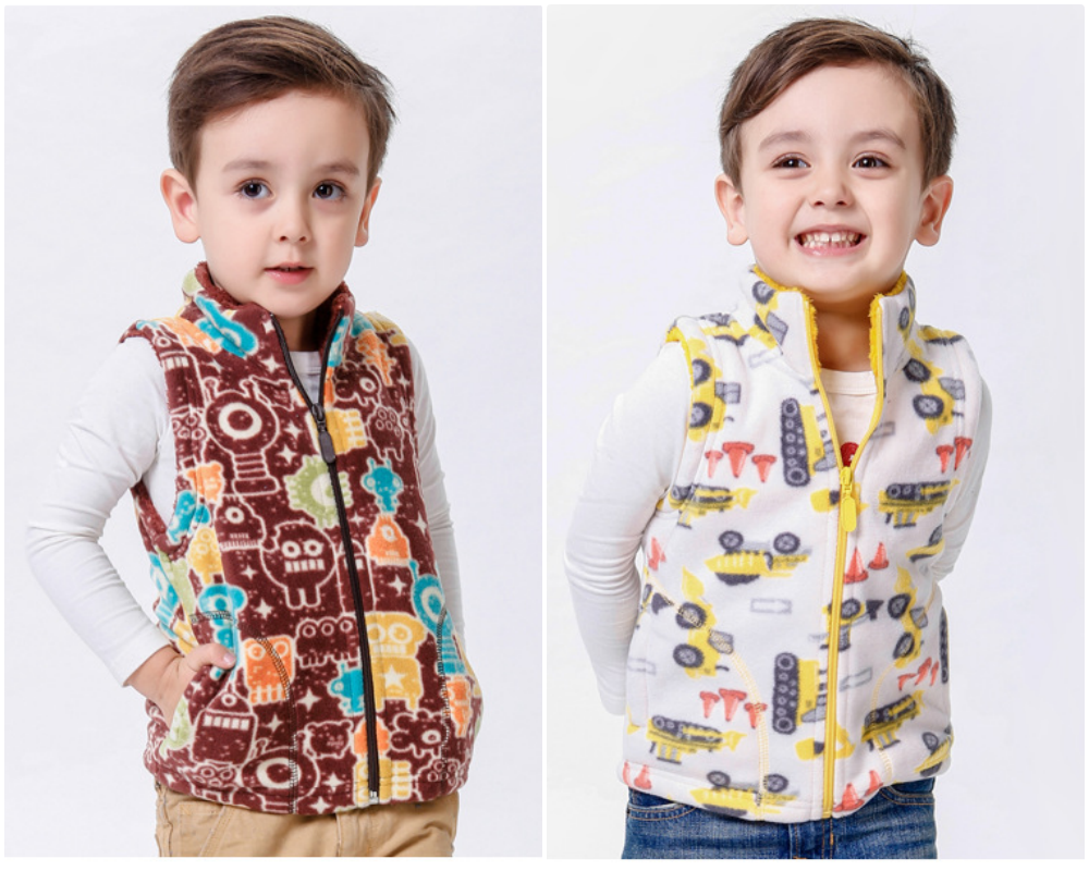 Fleece搖粒絨兒童背心(溫暖加絨)-粉色豹紋