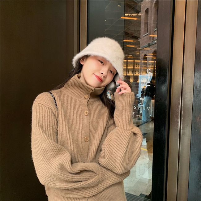 復古百搭絨毛漁夫帽-黑色 (M(56-58cm))