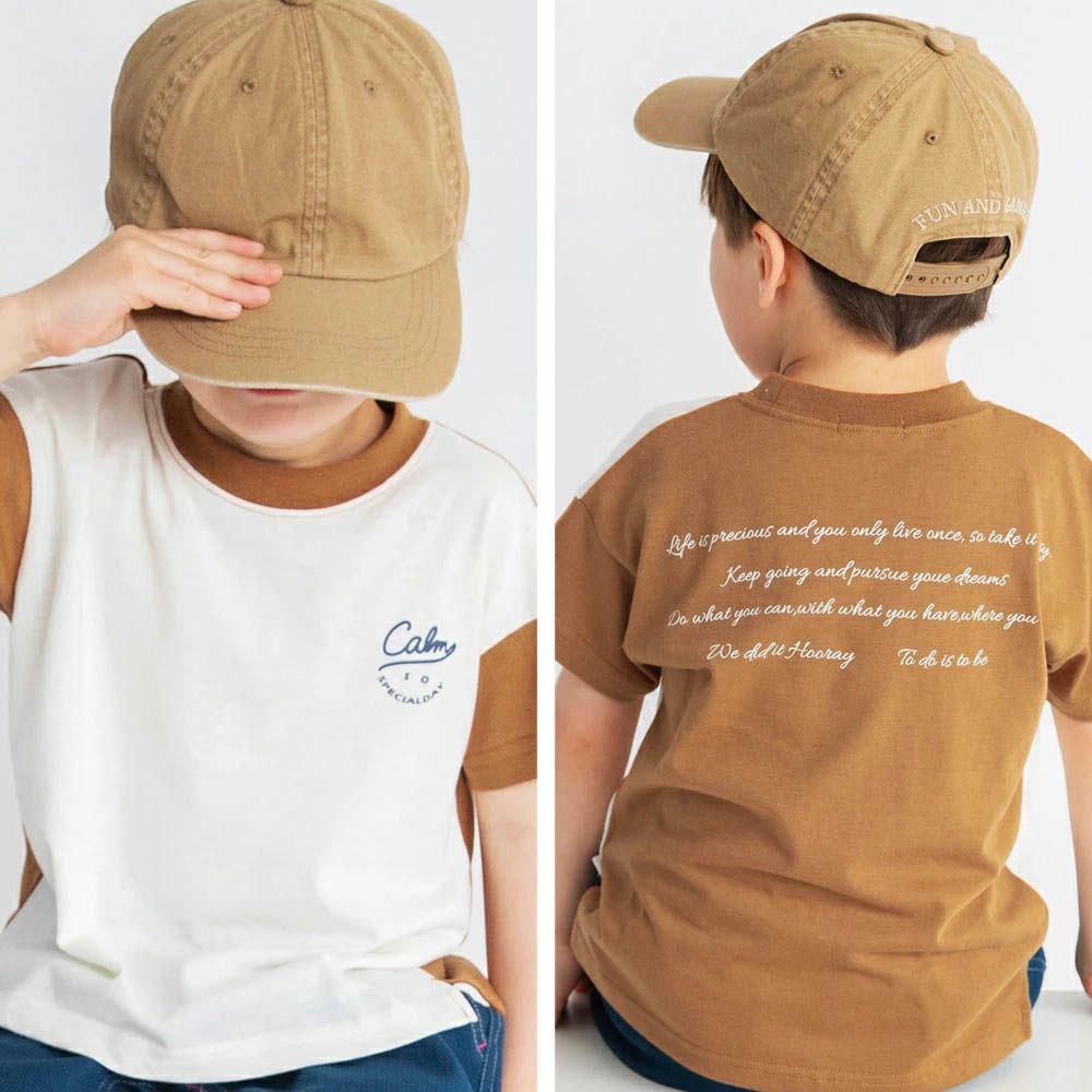 潮流感英文logo短袖上衣-米杏x棕