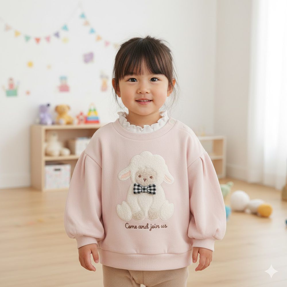 長袖休閒上衣-胸前圖案-粉紅色