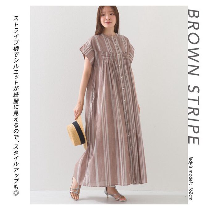 日本 OMNES - 100%印度棉 輕盈襯衫式短袖洋裝-卡其杏