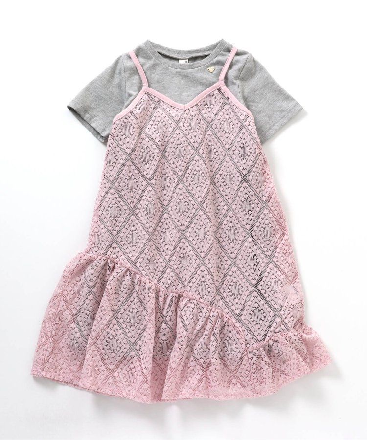 日本 apres les cours - 優雅蕾絲細肩帶洋裝(2件式)-條紋x白