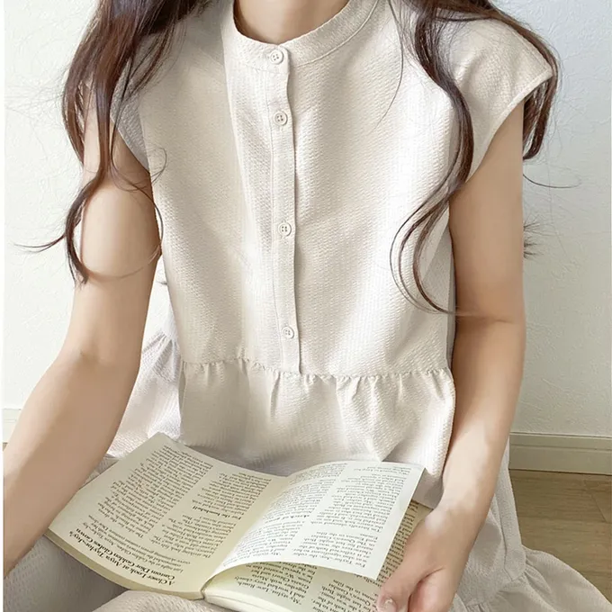 日本 Classical Elf - 襯衫式A字甜美法式袖洋裝-米杏