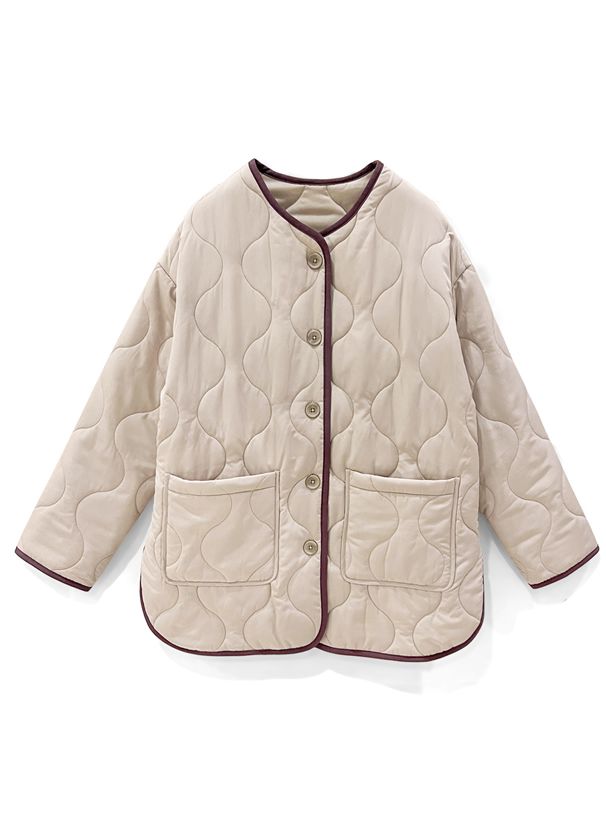 日本 GRL - 波浪衍縫鋪棉外套-米