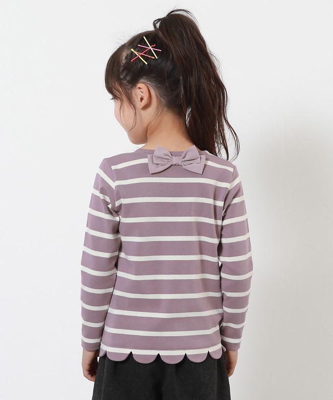 日本 devirock - 可愛扇形蝴蝶結條紋長袖上衣-丁香紫