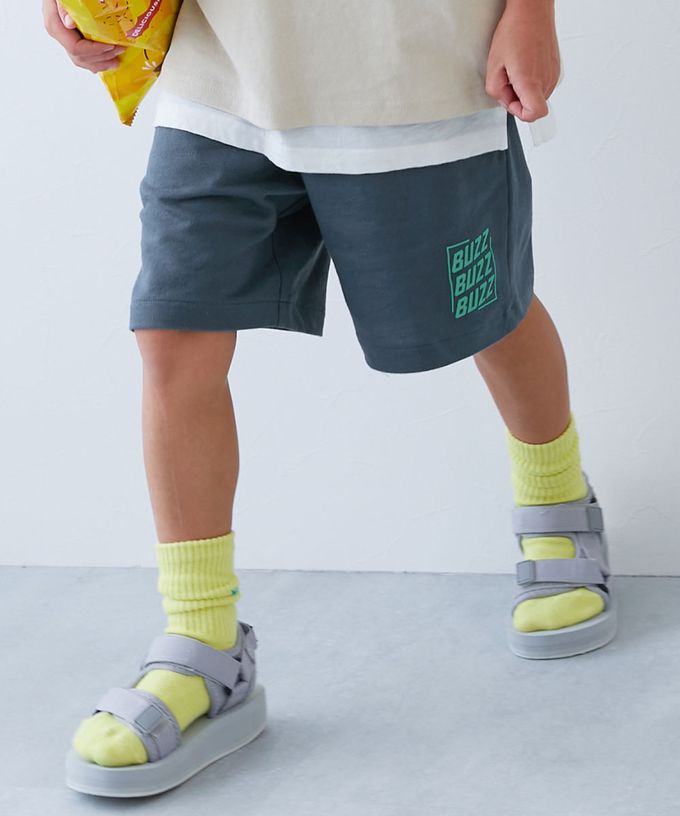 日本 devirock - 夏日印花純棉寬版短褲-潑墨-黑