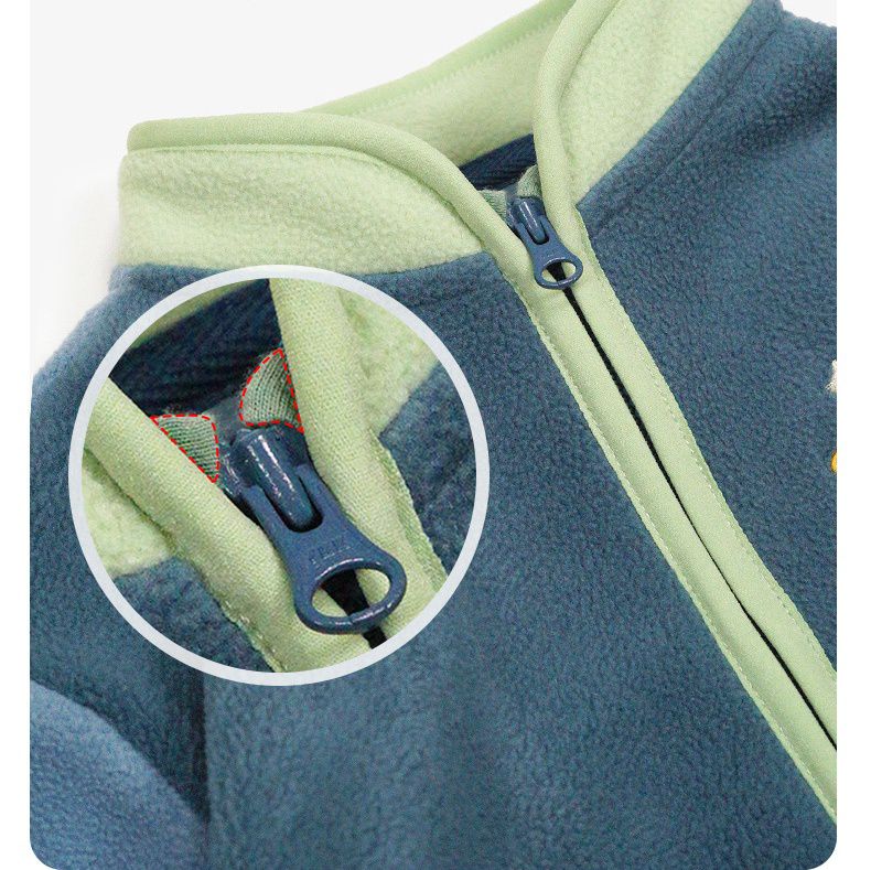 Minizone - 搖粒絨拼色立領長袖外套-大蔥-杏+黃